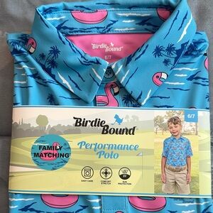 NWT Birdies Blue Flamingo Print Kids Polo SZ6/7